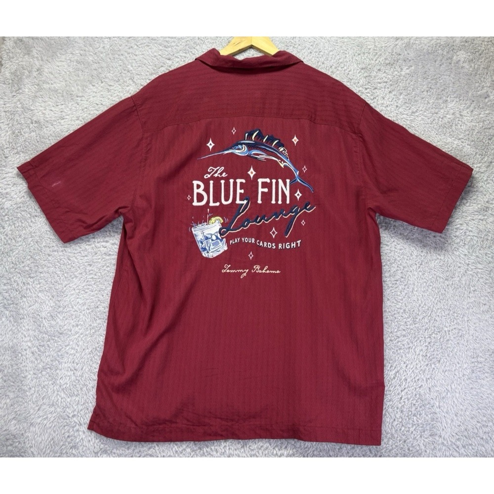 Tommy Bahama Blue Fin Lounge Marlin Silk Blend Camp Shirt Burgundy Red Large - Picture 4 of 14